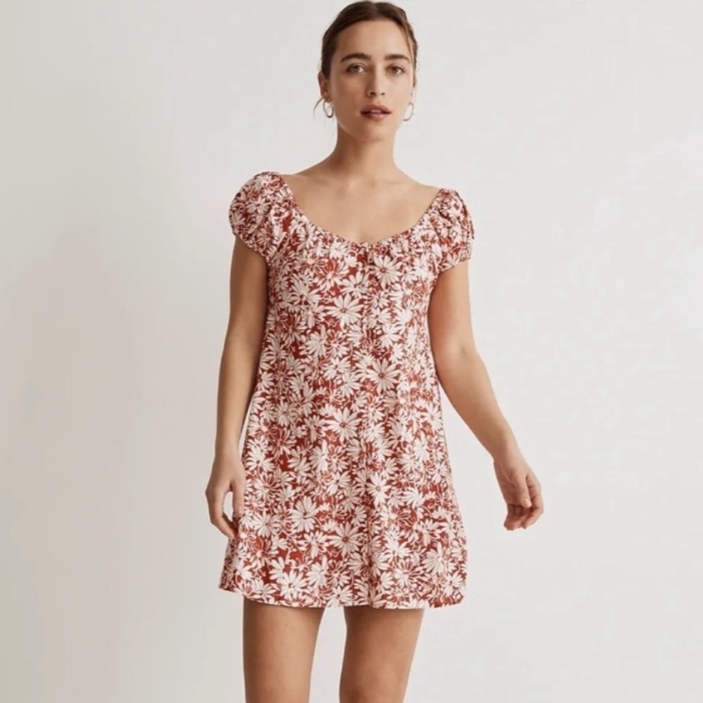 Madewell Margie Linen Floral Mini Dress in Abstract Flora Orange Size 12